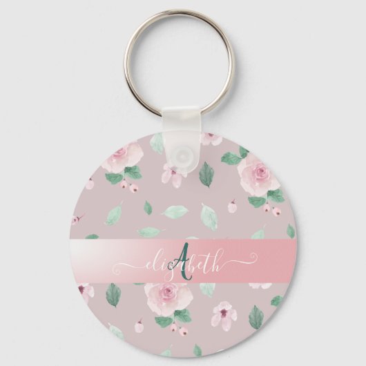 Chic Waterverf Flowers Monogram Sleutelhanger (Voorkant)
