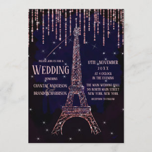 Chic Waterverf Glitter Paris Eiffel Tower Weddensc Kaart