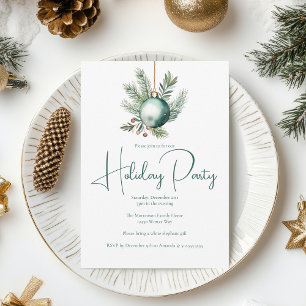 Chic Waterverf Green Ornament Holiday Party Kaart