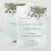 Chic waterverf greenery eucalyptus Quinceañera Kaart (Voorkant / Achterkant)