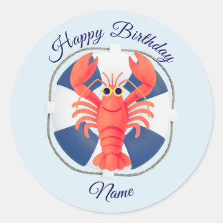Chic Waterverf Kreeft & Reddingsboei Verjaardag Ronde Sticker