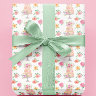 Chic waterverf laagcake met rozenpatroon cadeaupapier