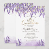 Chic Waterverf Lavanda, String Lights Quinceanera Kaart (Voorkant / Achterkant)