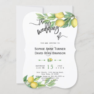 Chic Waterverf Lemon Tropical Handschrift Huwelijk Kaart