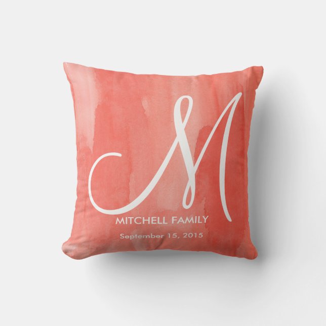 Chic Waterverf Monogram Family Wedding Square Kussen (Voorkant)