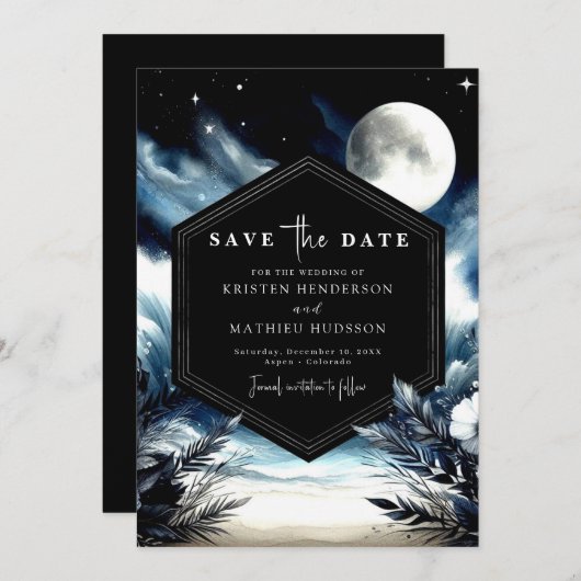 Chic Waterverf Moonlit bruiloft Save The Date (Voorkant / Achterkant)