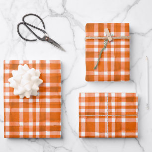 Chic Waterverf Oranje Plaid patroon Inpakpapier Vel