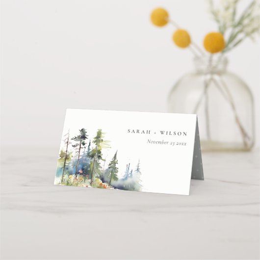 Chic Waterverf Pine Forest Landscape Wedding (Voorkant)
