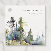 Chic Waterverf Pine Forest Landscape Wedding Bedankjes Labels (Voorkant)