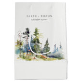 Chic Waterverf Pine Forest Landscape Wedding Medium Cadeauzakje (Achterkant)