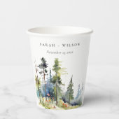 Chic Waterverf Pine Forest Landscape Wedding Papieren Bekers (Achterkant)
