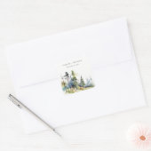 Chic Waterverf Pine Forest Landscape Wedding Vierkante Sticker (Envelop)