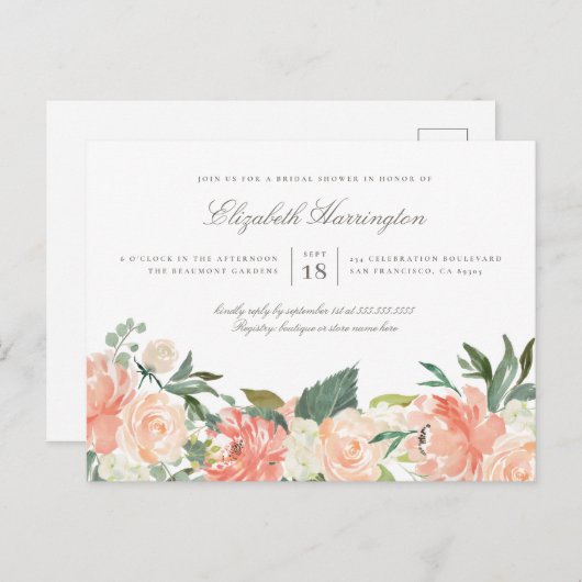 Chic Waterverf Spring Floral Vrijgezellenfeest Uitnodiging Briefkaart (Voorkant / Achterkant)