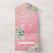 Chic Waterverf Succulent Pink Flower Wedding RSVP All In One Uitnodiging (Binnen)