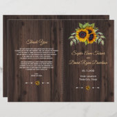 Chic Waterverf Zonnebloem Houten Huwelijksprogramm (Voorkant / Achterkant)