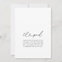 Chic We Eloped Script Hart Trouwfoto Kaart