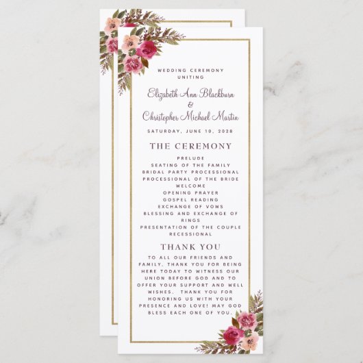 Chic Wedding Ceremony Program Waterverf Paars Programma (Voorkant / Achterkant)