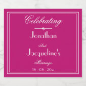 Chic Wedding Favors Magenta Names Script Cool Sparkling Wijnetiket (Enkel label)