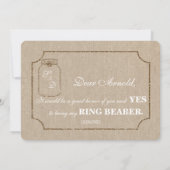 Chic Wedding Mason Jar Linnen Canvas RING DRAGER Kaart (Achterkant)