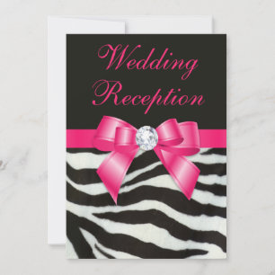 Chic Wedding Reception Zebra Stripes Hot Pink Bow Kaart