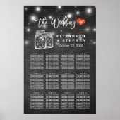 Chic Wedding Seating Chart Mason Jar String Lights Poster (Voorkant)
