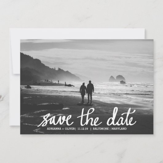 Chic Wedding Sla de datum Handgeschreven foto op Save The Date (Voorkant)