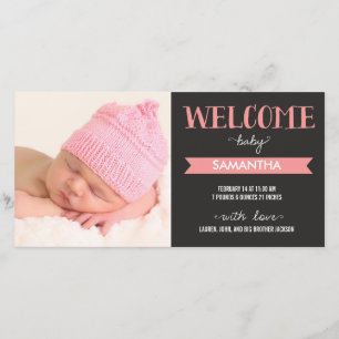 Chic Welcome Baby Girl Birth Notice Aankondiging