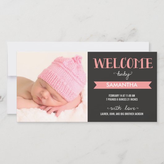 Chic Welcome Baby Girl Faire-part de naissance (Devant)