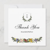 Chic Whimsical  Bloemen monogram bruiloft Bedankkaart (Voorkant)