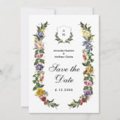 Chic Whimsical  Bloemen monogram bruiloft Save The Date (Voorkant)