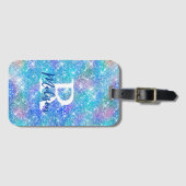 Chic whimsical blue faux monogram bagagelabel (Voorkant (horizontaal))