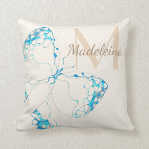 Chic Whimsical Elegant Blue Butterfly Monogram Kussen
