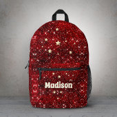 Chic whimsical red black glitter monogram bedrukte rugzak