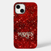 Chic whimsical red black glitter monogram Case-Mate iPhone case (Achterkant)