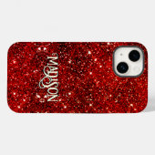 Chic whimsical red black glitter monogram Case-Mate iPhone case (Achterkant (horizontaal))