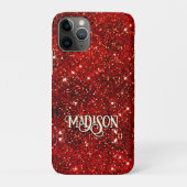 Chic whimsical red black glitter monogram Case-Mate iPhone case (Achterkant)