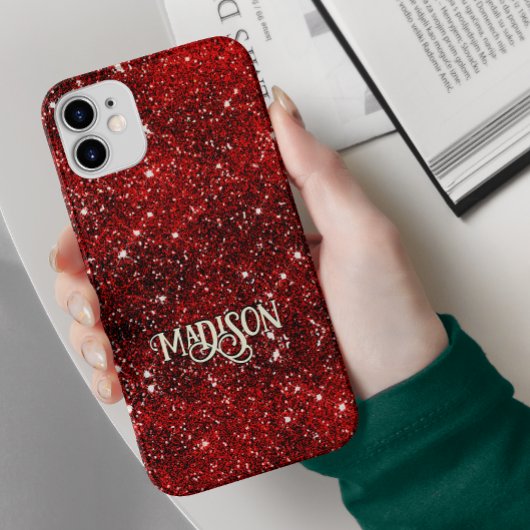 Chic whimsical red black glitter monogram Case-Mate iPhone case