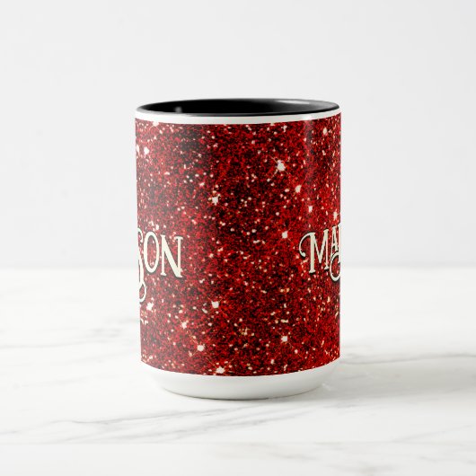 Chic whimsical red black glitter monogram mok (Midden)