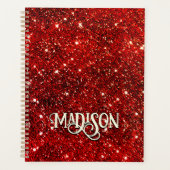 Chic whimsical red black glitter monogram planner (Voorkant)