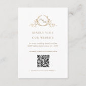 Chic White and Gold Monogram QR Code / RSVP Online Informatiekaartje (Voorkant)