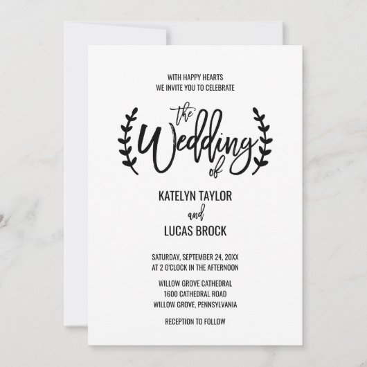 Chic White Black Olive Branches Wedding Kaart (Voorkant)