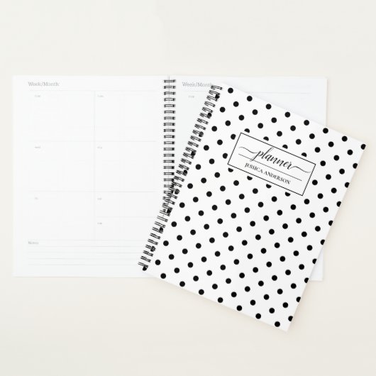 Chic White Black Polka Dots Pattern Planner (Display)