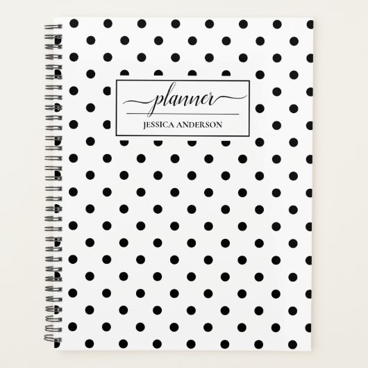 Chic White Black Polka Dots Pattern Planner (Voorkant)