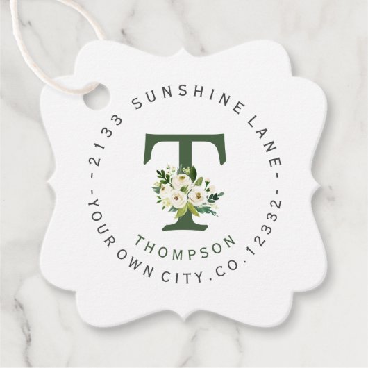 Chic White Bloemen Circulair Adres Label Trouwen (Voorkant)