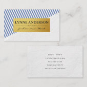 Chic White Blue Stripes Pattern Faux Metallic Gold Visitekaartje (Voorkant / Achterkant)