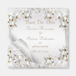 Chic White Dove Paisley Lace Save the Date Magneet