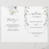 Chic White en Blue Floral Folded Wedding Programme (Voorkant)