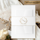 Chic White en Gold Monogram Crest Wedding Uitnodigingen Wikkel