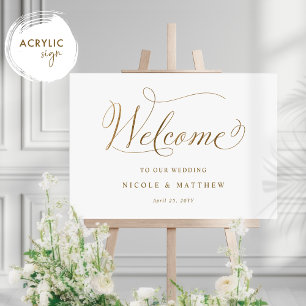 Chic White en Gold Wedding Welkom Acryl Teken Bord