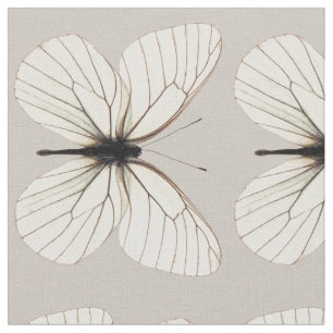 Chic White en Tan Butterfly Pattern Fabric Stof